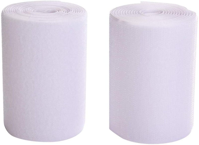 IHKFILAN 4'' Width x 3Meters Length White Sew On Hook and Loop Tape Fastening Nylon Fabric Tape (White, 4 Inch x 3 Meters) - Image 1